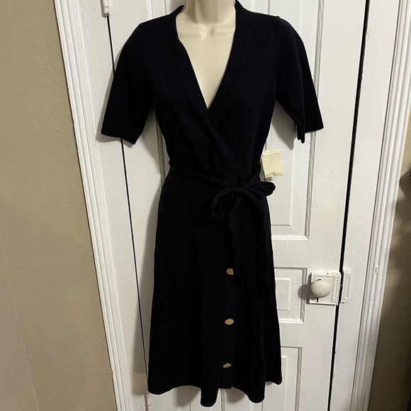 Eliza J Knit Surplice Dress Navy Blue Size 6 P1 - Picture 1 of 9